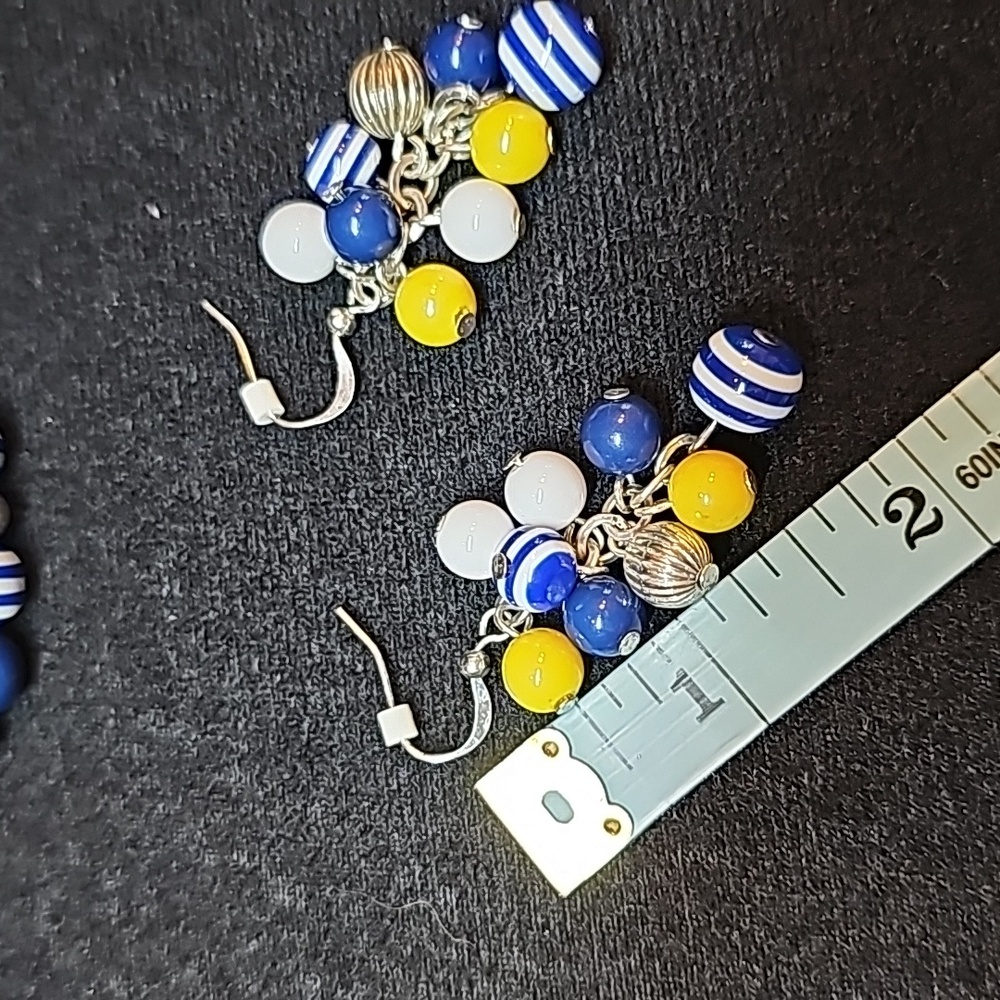 SILVER BLUE & WHITE BEADED NECKLACE AND EARRING SET - Picture 10 of 10